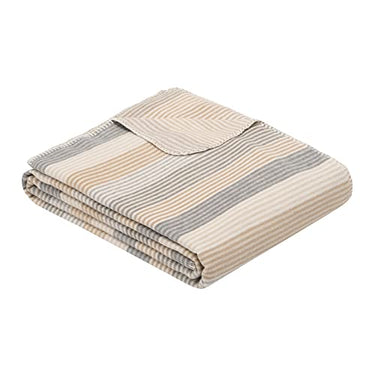 Ibena leichte Decke Almada 150x200 cm - Sommerdecke aus Baumwollmischung beige gestreift, anschmiegsam und weich im Sale